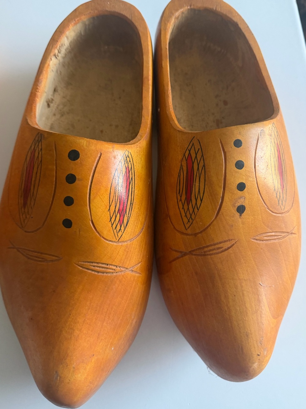 Vintage Hand-Carved Dutch Wooden Clogs Yellow Size 13"